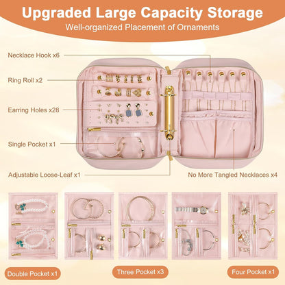 Travel Jewelry Case Organizer for Women, Jewelry Storage Book with Small Pouch, Travel Jewelry Bag Case for Traveling Necklace, Earrings, Rings, Bracelet Organizer (Beige)