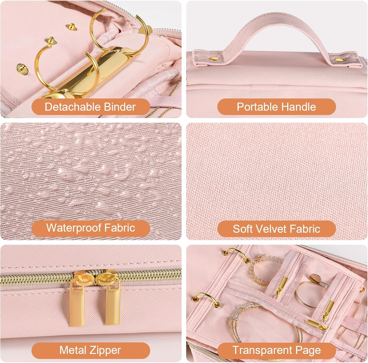 Travel Jewelry Case Organizer for Women, Jewelry Storage Book with Small Pouch, Travel Jewelry Bag Case for Traveling Necklace, Earrings, Rings, Bracelet Organizer (Beige)