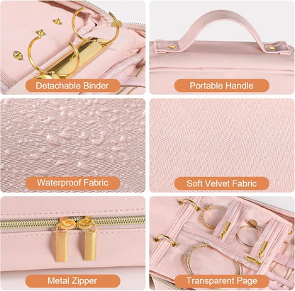 Travel Jewelry Case Organizer for Women, Jewelry Storage Book with Small Pouch, Travel Jewelry Bag Case for Traveling Necklace, Earrings, Rings, Bracelet Organizer (Beige)