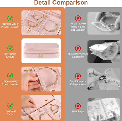 Travel Jewelry Case Organizer for Women, Jewelry Storage Book with Small Pouch, Travel Jewelry Bag Case for Traveling Necklace, Earrings, Rings, Bracelet Organizer (Beige)