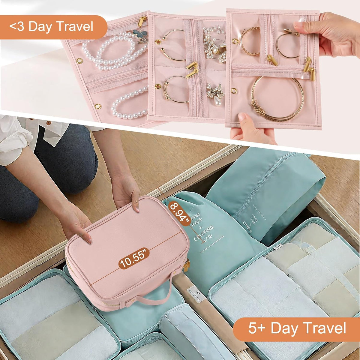 Travel Jewelry Case Organizer for Women, Jewelry Storage Book with Small Pouch, Travel Jewelry Bag Case for Traveling Necklace, Earrings, Rings, Bracelet Organizer (Beige)