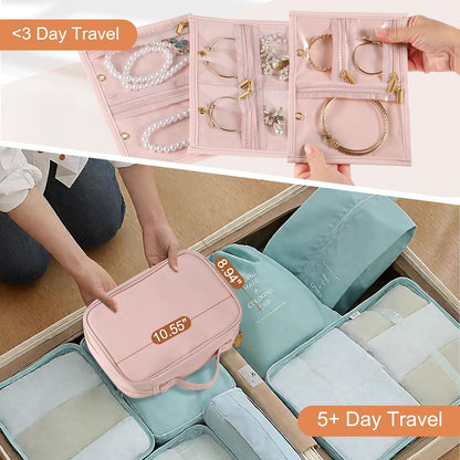 Travel Jewelry Case Organizer for Women, Jewelry Storage Book with Small Pouch, Travel Jewelry Bag Case for Traveling Necklace, Earrings, Rings, Bracelet Organizer (Beige)