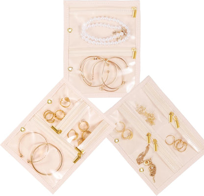 Travel Jewelry Case Organizer for Women, Jewelry Storage Book with Small Pouch, Travel Jewelry Bag Case for Traveling Necklace, Earrings, Rings, Bracelet Organizer (Beige)