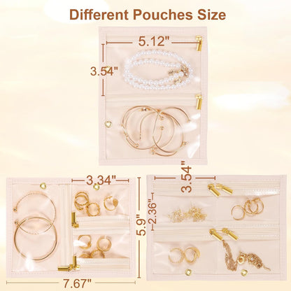 Travel Jewelry Case Organizer for Women, Jewelry Storage Book with Small Pouch, Travel Jewelry Bag Case for Traveling Necklace, Earrings, Rings, Bracelet Organizer (Beige)