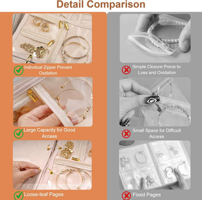 Travel Jewelry Case Organizer for Women, Jewelry Storage Book with Small Pouch, Travel Jewelry Bag Case for Traveling Necklace, Earrings, Rings, Bracelet Organizer (Beige)