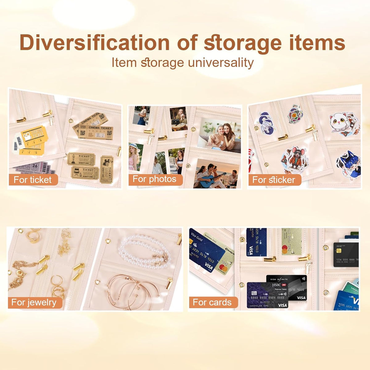Travel Jewelry Case Organizer for Women, Jewelry Storage Book with Small Pouch, Travel Jewelry Bag Case for Traveling Necklace, Earrings, Rings, Bracelet Organizer (Beige)