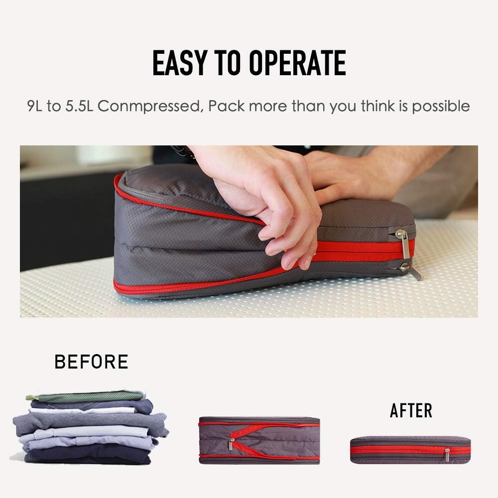 Waterproof Compression Packing Cubes sets,Large Travel Packing organizers for Carry on Luggage,2 Sides Expandable Storage Bags