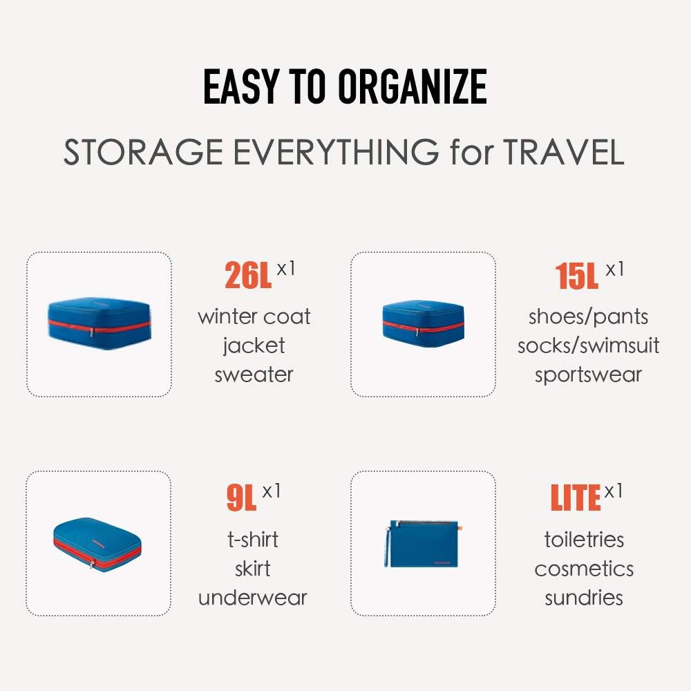 Waterproof Compression Packing Cubes sets,Large Travel Packing organizers for Carry on Luggage,2 Sides Expandable Storage Bags