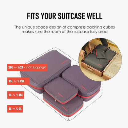 Waterproof Compression Packing Cubes sets,Large Travel Packing organizers for Carry on Luggage,2 Sides Expandable Storage Bags