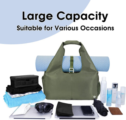 Tote Yoga Mat Gym Bag 20L Women W/Shoe Compartment Wet Dry Pocket | Water-Resistant Gym Tote - Mat Strap, Ventilated Shoe Bin, Wet Pocket, Padded Handle, Multi Pockets, Side Mesh & Key Clip