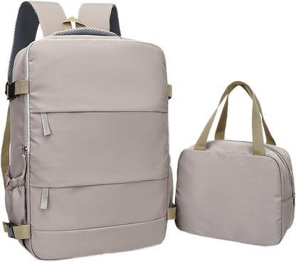 Travel backpack with toiletry bag | Open carry-on suitcase 180°(Beige)