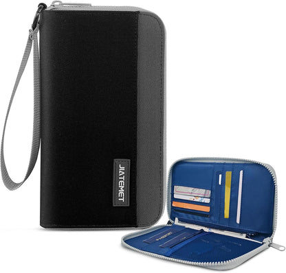 Passport Holder Family with RFID Blocking, Passport Wallet Women Men, Travel Document Organizer with Wrist Strap Holds Multiple Passports & Boarding Passes (Purple)