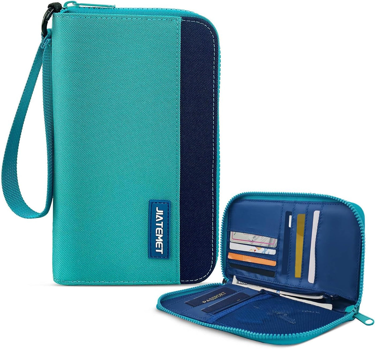 Passport Holder Family with RFID Blocking, Passport Wallet Women Men, Travel Document Organizer with Wrist Strap Holds Multiple Passports & Boarding Passes (Purple)