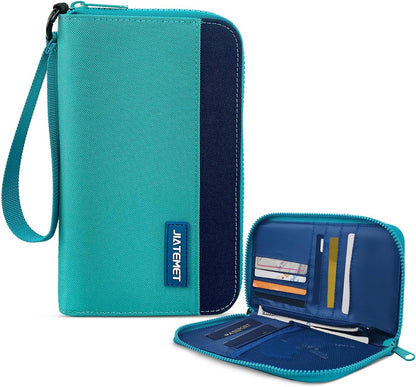 Passport Holder Family with RFID Blocking, Passport Wallet Women Men, Travel Document Organizer with Wrist Strap Holds Multiple Passports & Boarding Passes (Purple)