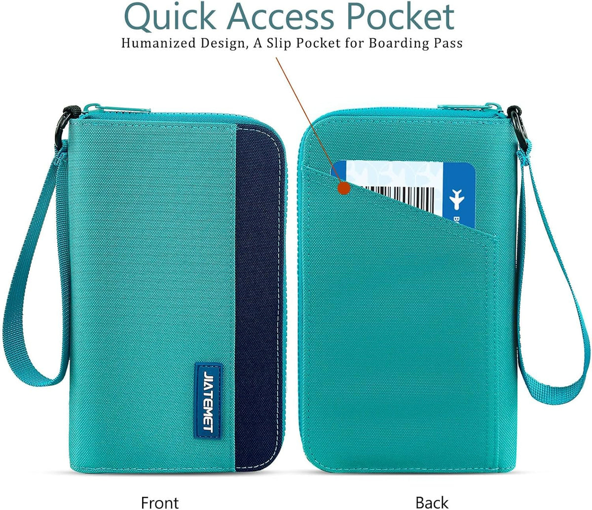 Passport Holder Family with RFID Blocking, Passport Wallet Women Men, Travel Document Organizer with Wrist Strap Holds Multiple Passports & Boarding Passes (Purple)