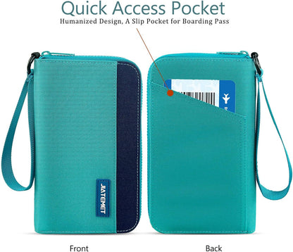Passport Holder Family with RFID Blocking, Passport Wallet Women Men, Travel Document Organizer with Wrist Strap Holds Multiple Passports & Boarding Passes (Purple)