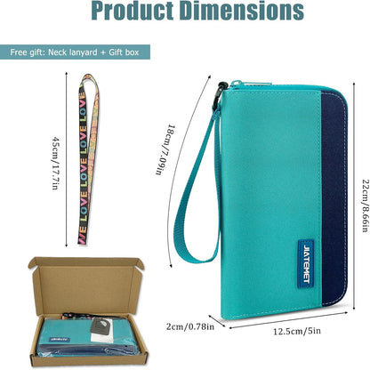Passport Holder Family with RFID Blocking, Passport Wallet Women Men, Travel Document Organizer with Wrist Strap Holds Multiple Passports & Boarding Passes (Purple)