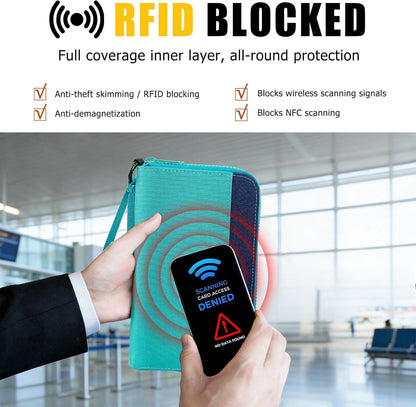 Passport Holder Family with RFID Blocking, Passport Wallet Women Men, Travel Document Organizer with Wrist Strap Holds Multiple Passports & Boarding Passes (Purple)