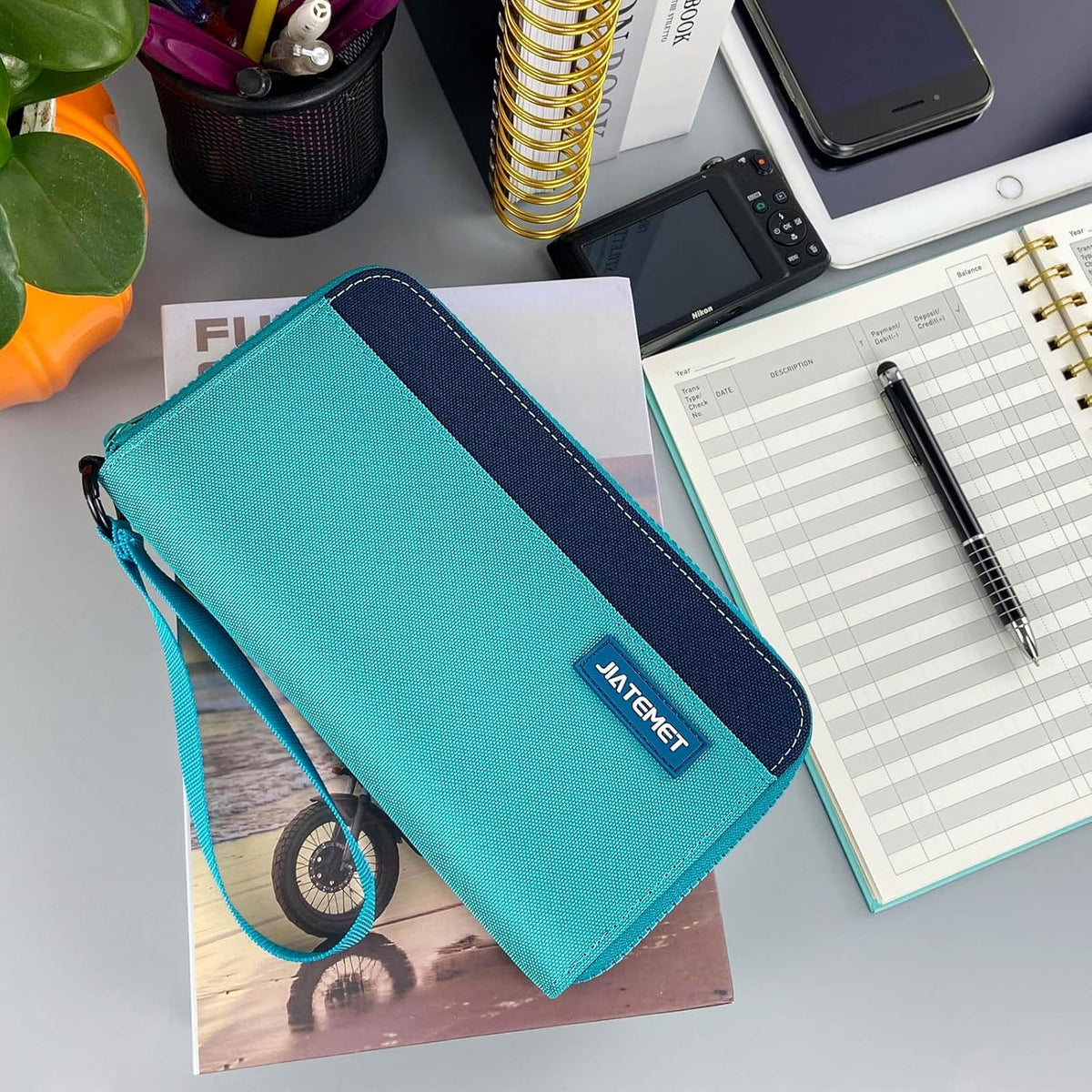 Passport Holder Family with RFID Blocking, Passport Wallet Women Men, Travel Document Organizer with Wrist Strap Holds Multiple Passports & Boarding Passes (Purple)