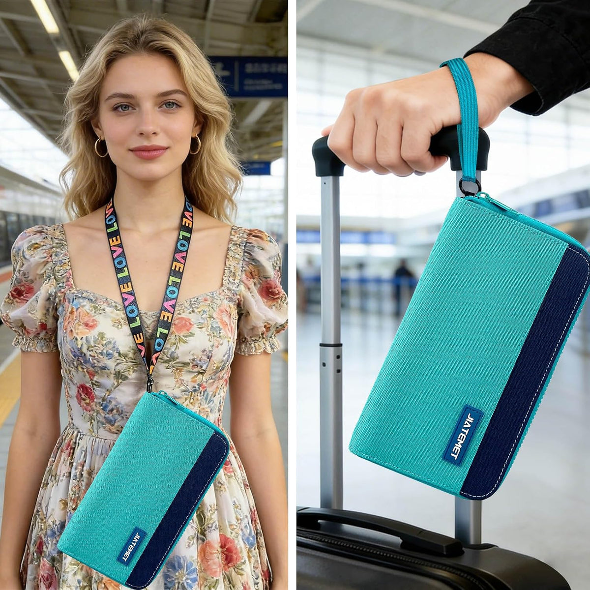 Passport Holder Family with RFID Blocking, Passport Wallet Women Men, Travel Document Organizer with Wrist Strap Holds Multiple Passports & Boarding Passes (Purple)