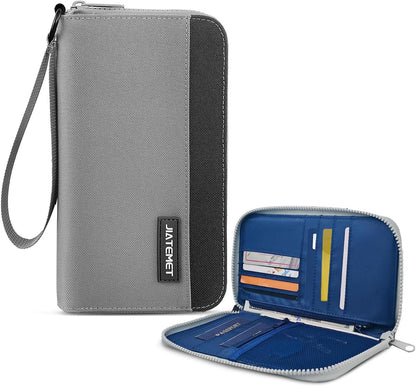 Passport Holder Family with RFID Blocking, Passport Wallet Women Men, Travel Document Organizer with Wrist Strap Holds Multiple Passports & Boarding Passes (Purple)