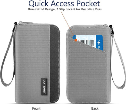 Passport Holder Family with RFID Blocking, Passport Wallet Women Men, Travel Document Organizer with Wrist Strap Holds Multiple Passports & Boarding Passes (Purple)