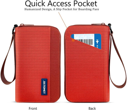 Passport Holder Family with RFID Blocking, Passport Wallet Women Men, Travel Document Organizer with Wrist Strap Holds Multiple Passports & Boarding Passes (Purple)