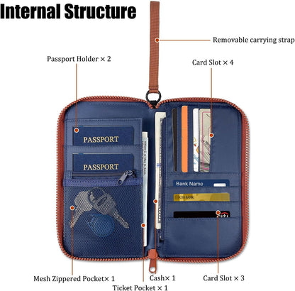 Passport Holder Family with RFID Blocking, Passport Wallet Women Men, Travel Document Organizer with Wrist Strap Holds Multiple Passports & Boarding Passes (Purple)
