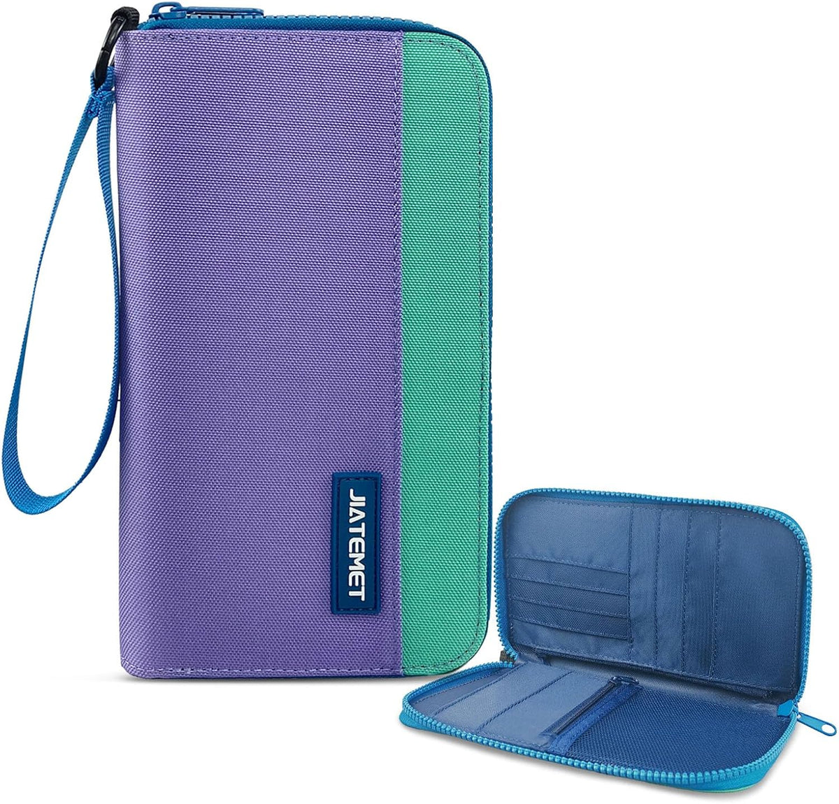 Passport Holder Family with RFID Blocking, Passport Wallet Women Men, Travel Document Organizer with Wrist Strap Holds Multiple Passports & Boarding Passes (Purple)