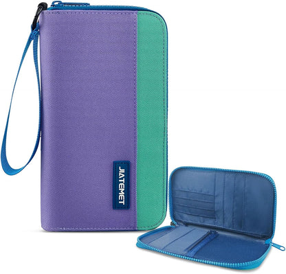 Passport Holder Family with RFID Blocking, Passport Wallet Women Men, Travel Document Organizer with Wrist Strap Holds Multiple Passports & Boarding Passes (Purple)