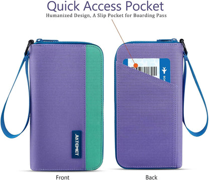 Passport Holder Family with RFID Blocking, Passport Wallet Women Men, Travel Document Organizer with Wrist Strap Holds Multiple Passports & Boarding Passes (Purple)