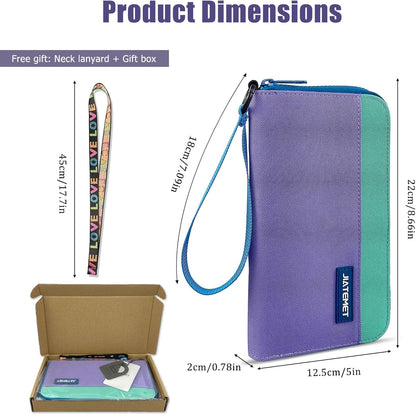 Passport Holder Family with RFID Blocking, Passport Wallet Women Men, Travel Document Organizer with Wrist Strap Holds Multiple Passports & Boarding Passes (Purple)