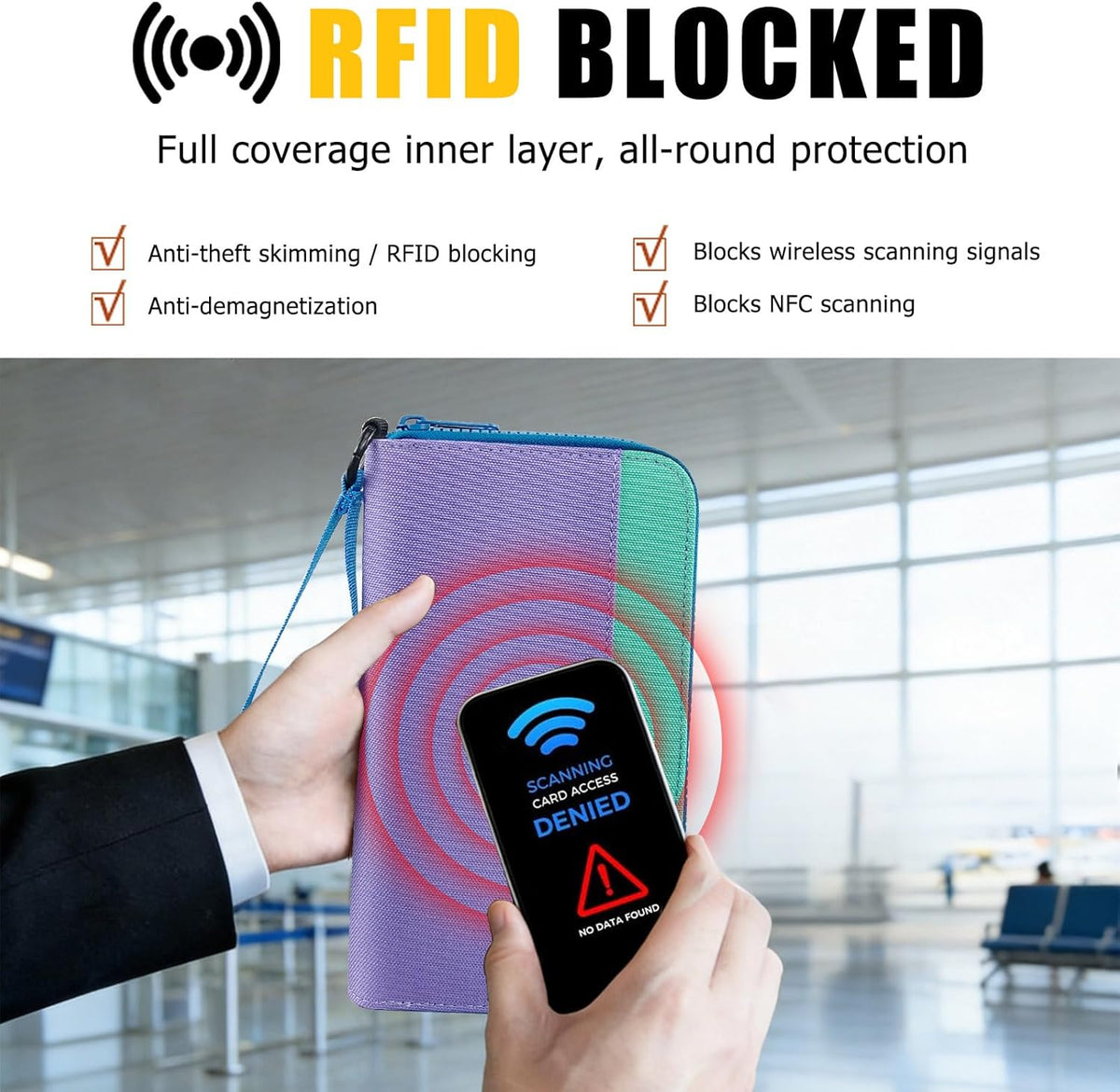 Passport Holder Family with RFID Blocking, Passport Wallet Women Men, Travel Document Organizer with Wrist Strap Holds Multiple Passports & Boarding Passes (Purple)