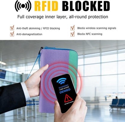 Passport Holder Family with RFID Blocking, Passport Wallet Women Men, Travel Document Organizer with Wrist Strap Holds Multiple Passports & Boarding Passes (Purple)