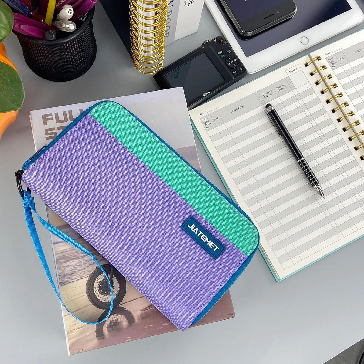 Passport Holder Family with RFID Blocking, Passport Wallet Women Men, Travel Document Organizer with Wrist Strap Holds Multiple Passports & Boarding Passes (Purple)
