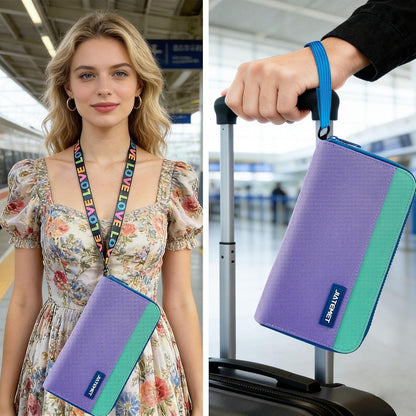 Passport Holder Family with RFID Blocking, Passport Wallet Women Men, Travel Document Organizer with Wrist Strap Holds Multiple Passports & Boarding Passes (Purple)