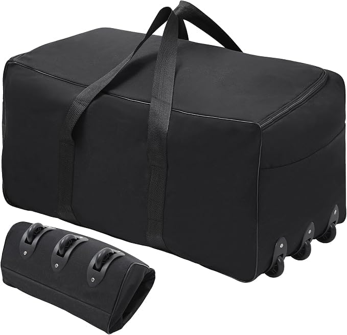 140L Large Collapsible Rolling Duffel Bag with Wheels for Vacation | Foldable 1680D Oxford Heavy Duty Extra Large Wheeled Roller Duffle Bag for Men Women Luggage, Large Capacity, Black