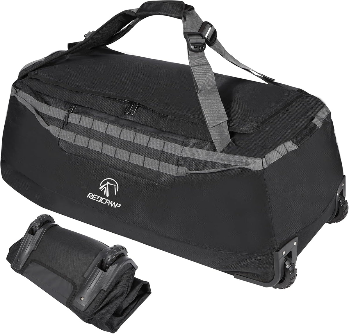 140L Large Collapsible Rolling Duffel Bag with Wheels for Vacation | Foldable 1680D Oxford Heavy Duty Extra Large Wheeled Roller Duffle Bag for Men Women Luggage, Large Capacity, Black