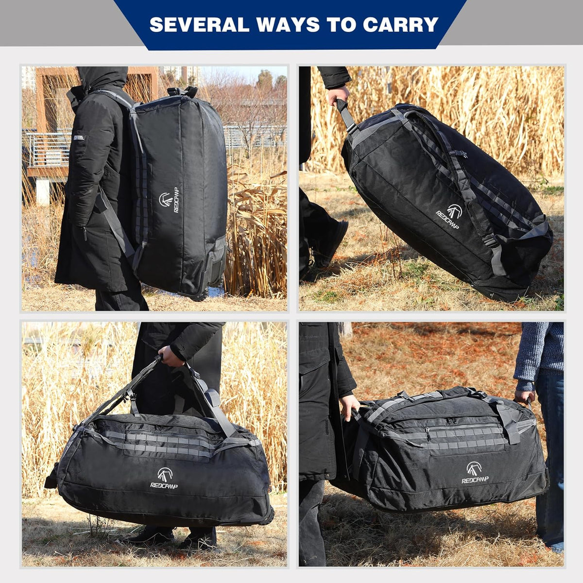 140L Large Collapsible Rolling Duffel Bag with Wheels for Vacation | Foldable 1680D Oxford Heavy Duty Extra Large Wheeled Roller Duffle Bag for Men Women Luggage, Large Capacity, Black