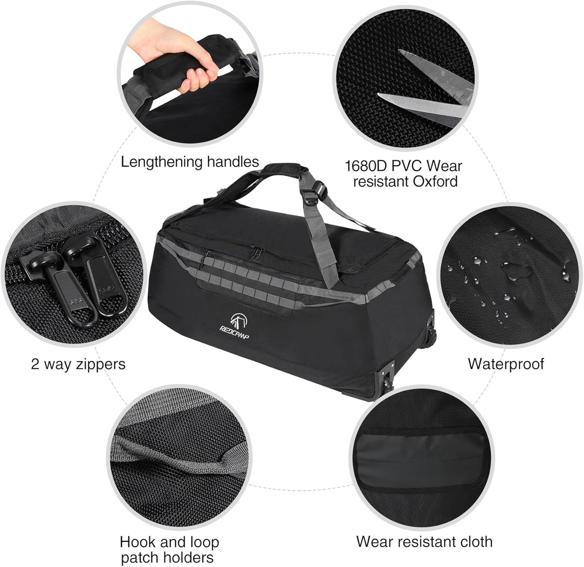 140L Large Collapsible Rolling Duffel Bag with Wheels for Vacation | Foldable 1680D Oxford Heavy Duty Extra Large Wheeled Roller Duffle Bag for Men Women Luggage, Large Capacity, Black