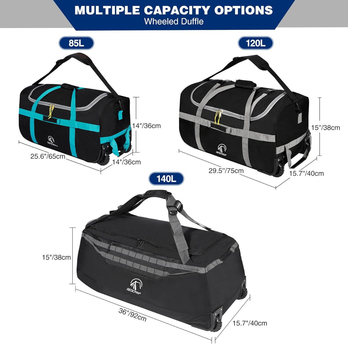 140L Large Collapsible Rolling Duffel Bag with Wheels for Vacation | Foldable 1680D Oxford Heavy Duty Extra Large Wheeled Roller Duffle Bag for Men Women Luggage, Large Capacity, Black