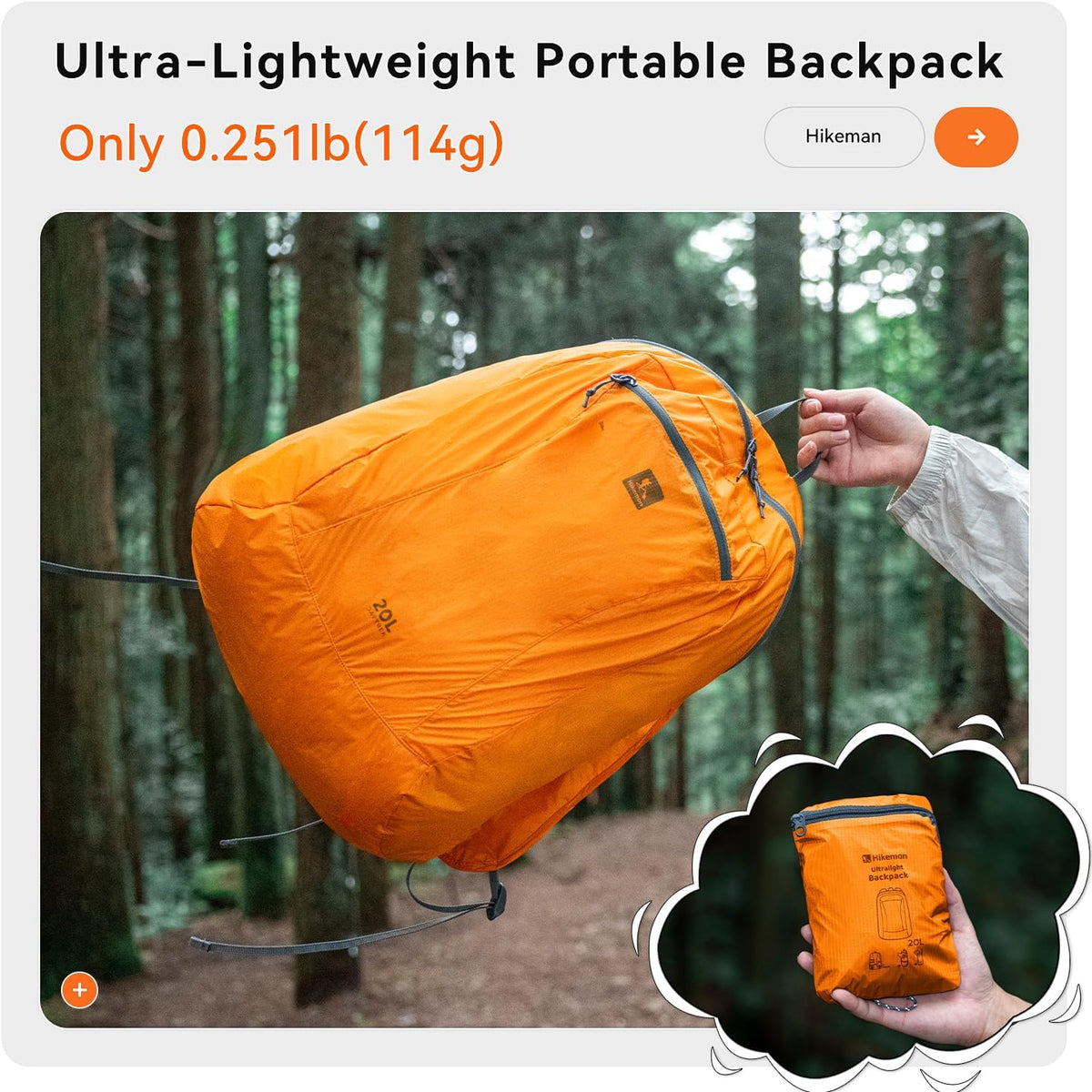 20L Lightweight Packable Backpack for Man Woman, Ultra Light Foldable Water Resistan Hiking Daypack for Travel (Green)