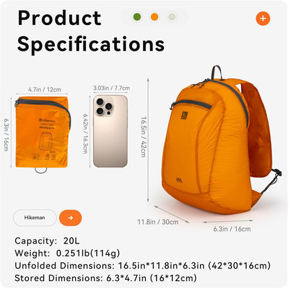 20L Lightweight Packable Backpack for Man Woman, Ultra Light Foldable Water Resistan Hiking Daypack for Travel (Green)