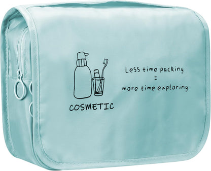 Toiletry Bag, Large Capacity Hanging Makeup Bag with Waterproof PVC Compartment, Travel Cosmetic Organizer for Women, Makeup Lovers, Cruise, Gym, and Family Trips, Blue