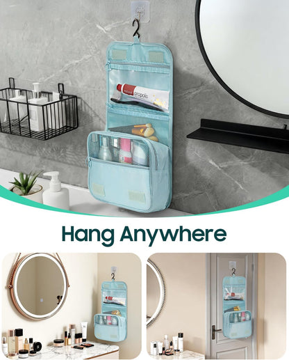 Toiletry Bag, Large Capacity Hanging Makeup Bag with Waterproof PVC Compartment, Travel Cosmetic Organizer for Women, Makeup Lovers, Cruise, Gym, and Family Trips, Blue