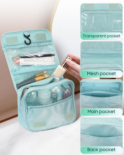 Toiletry Bag, Large Capacity Hanging Makeup Bag with Waterproof PVC Compartment, Travel Cosmetic Organizer for Women, Makeup Lovers, Cruise, Gym, and Family Trips, Blue