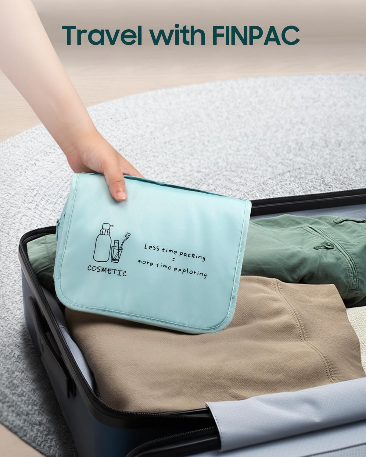 Toiletry Bag, Large Capacity Hanging Makeup Bag with Waterproof PVC Compartment, Travel Cosmetic Organizer for Women, Makeup Lovers, Cruise, Gym, and Family Trips, Blue