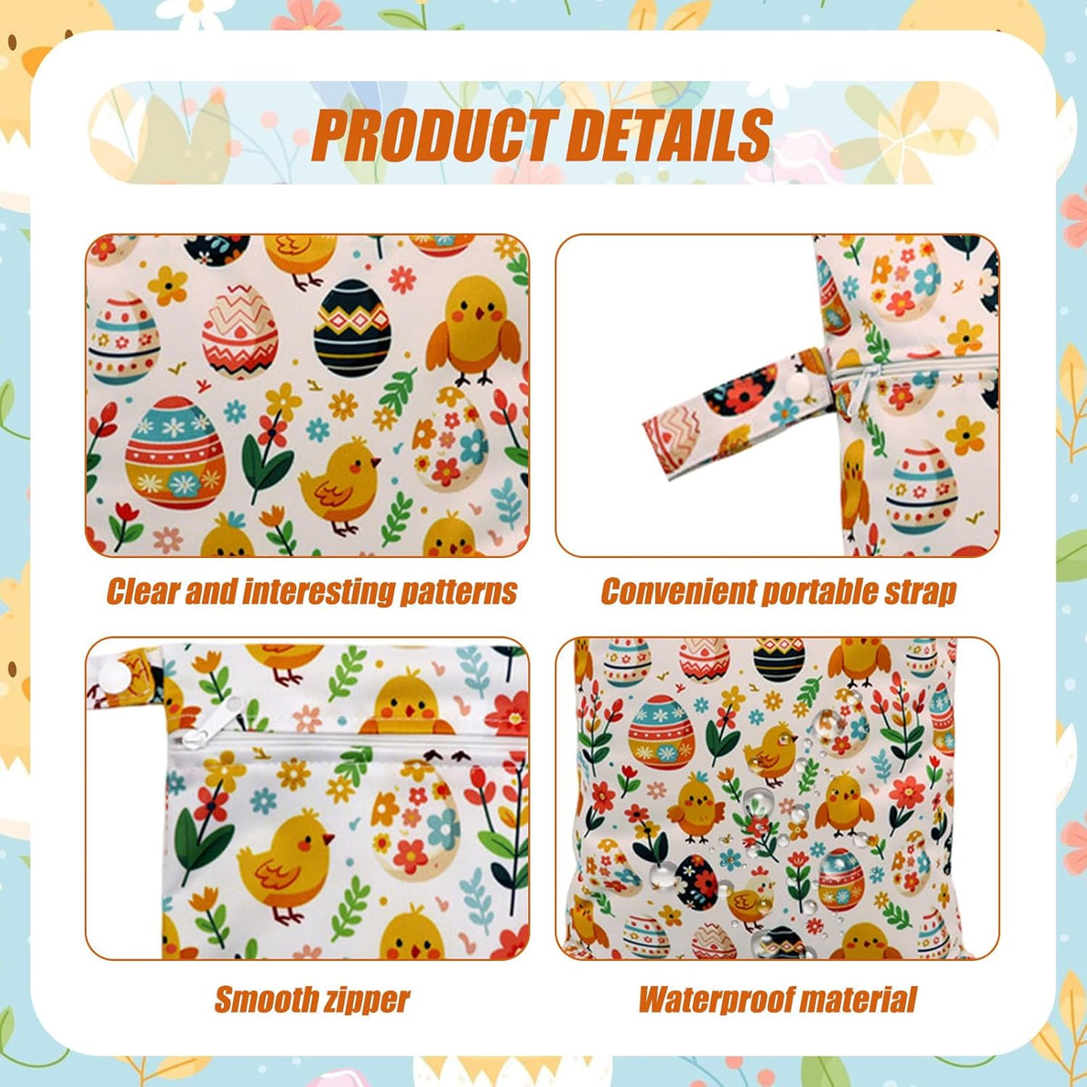 3pcs Cloth Diaper Wet Dry Bags Waterproof Reusable with Two Zippered Pockets Travel Beach Pool Daycare Soiled Baby Items Yoga Gym Bag for Swimsuits or Wet Clothes (PENGUIN)