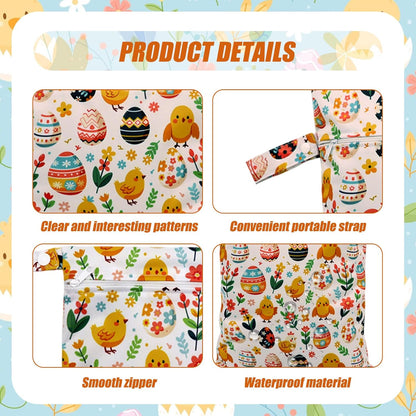 3pcs Cloth Diaper Wet Dry Bags Waterproof Reusable with Two Zippered Pockets Travel Beach Pool Daycare Soiled Baby Items Yoga Gym Bag for Swimsuits or Wet Clothes (PENGUIN)