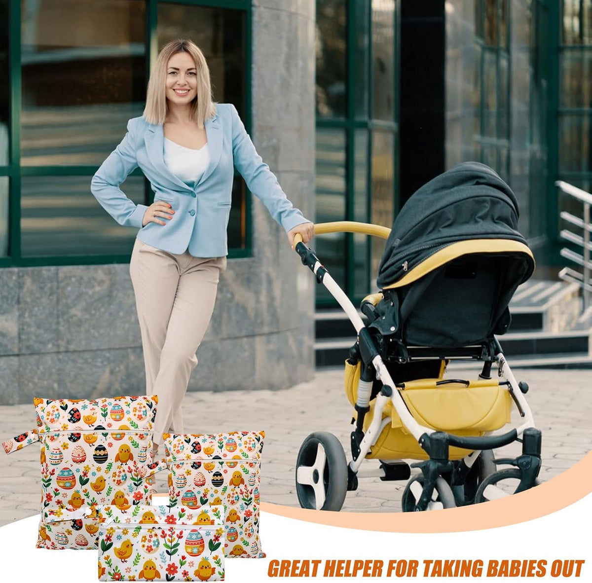 3pcs Cloth Diaper Wet Dry Bags Waterproof Reusable with Two Zippered Pockets Travel Beach Pool Daycare Soiled Baby Items Yoga Gym Bag for Swimsuits or Wet Clothes (PENGUIN)